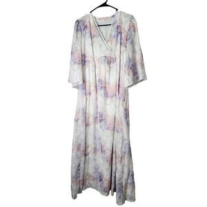 Valerie Khalfon Paris Maxi Dress Size 40/ 8 White Pink Purple Eyelet Embroidered